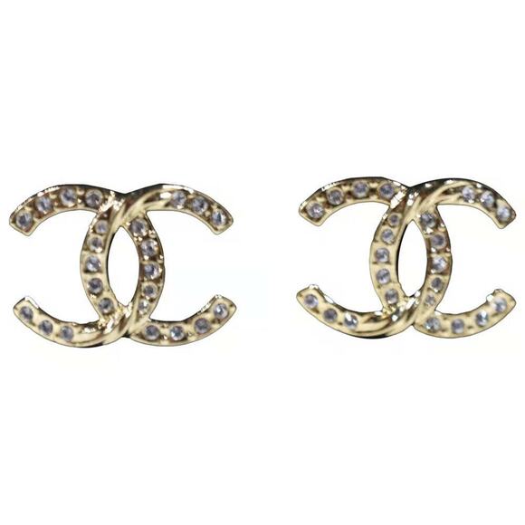 Chanel 23C Gold Crystal Interlocking CC Logo Classic Drop Statement Stud Earring - Picture 3 of 7